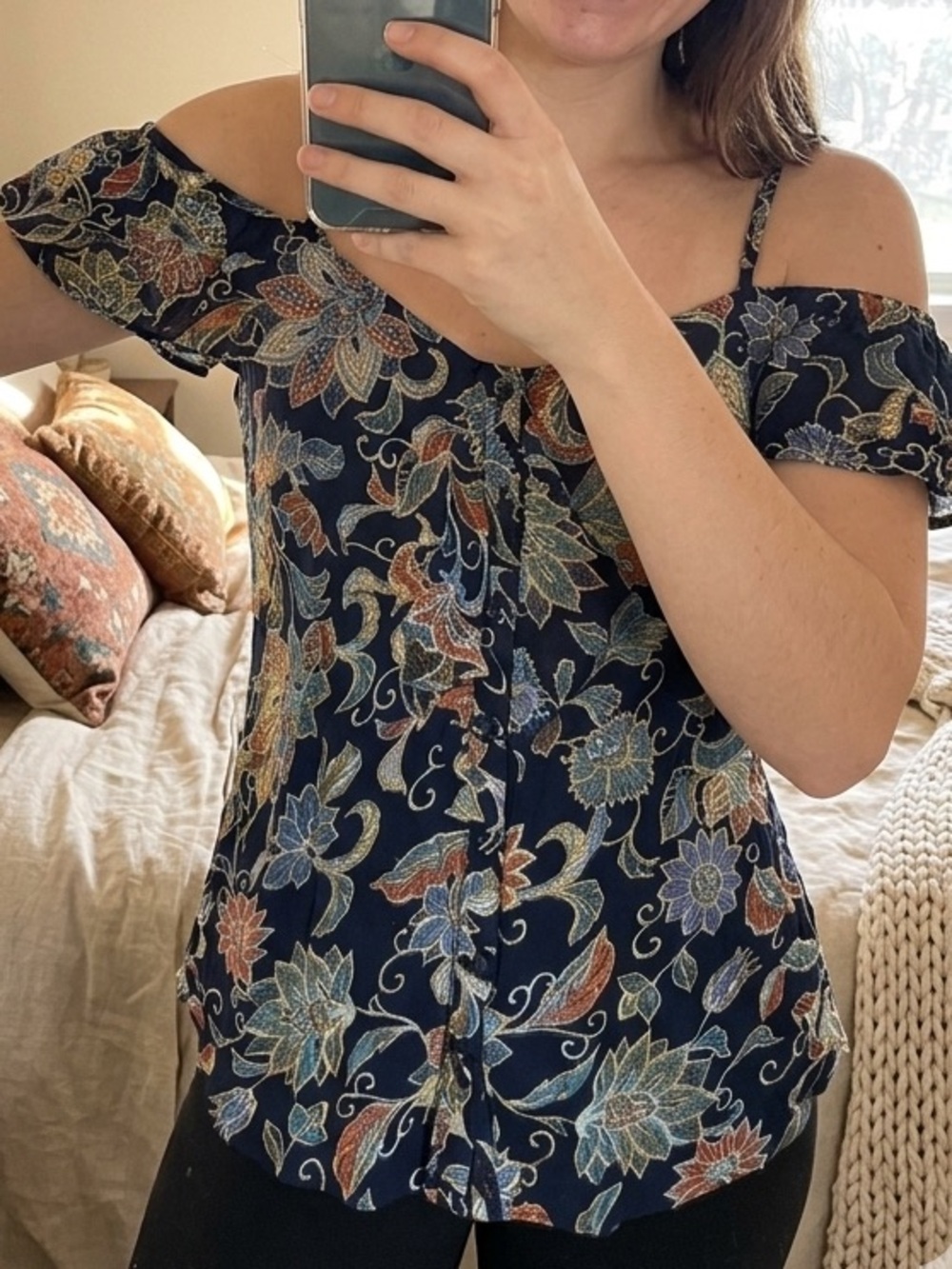 Maeve Anthropologie Boho Floral Off Shoulder Cottagecore Cute Blouse Size 2